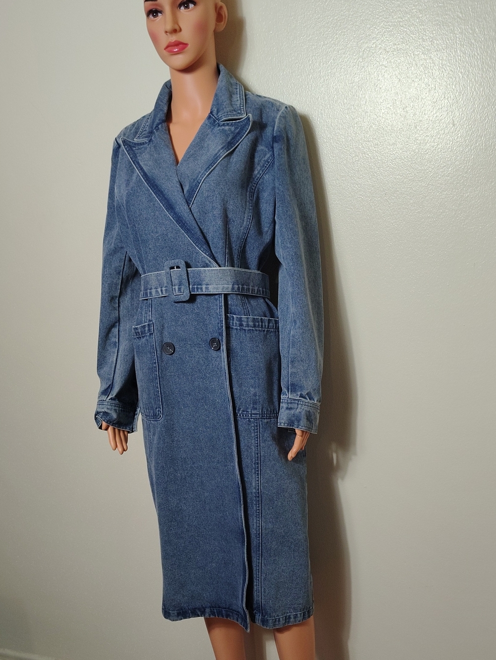 Anthropologie Avec Les Filles Denim Trench Coat Belted Double Breasted. Size M - Picture 3 of 16